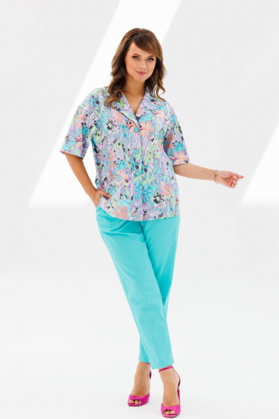 Летний костюм из льна: жакет и зауженные брюки Mubliz 194 голубой - фото 8