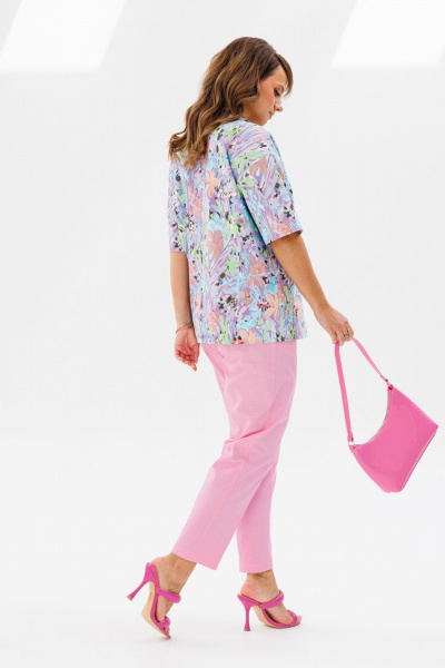 Летний женский костюм из льна: жакет и брюки с карманами Mubliz 194 розовый - фото 11