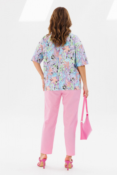 Летний женский костюм из льна: жакет и брюки с карманами Mubliz 194 розовый - фото 10