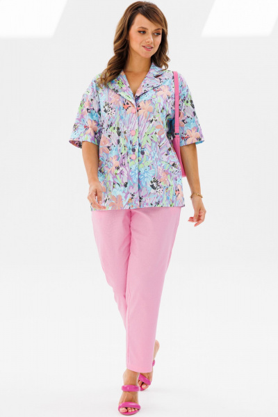 Летний женский костюм из льна: жакет и брюки с карманами Mubliz 194 розовый - фото 7