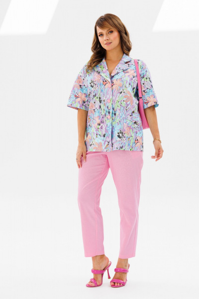 Летний женский костюм из льна: жакет и брюки с карманами Mubliz 194 розовый - фото 5