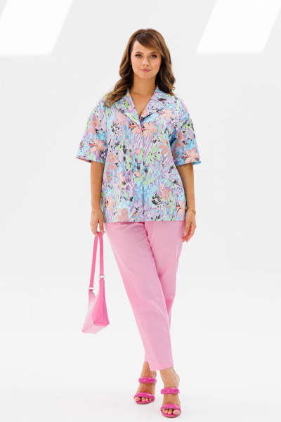 Летний женский костюм из льна: жакет и брюки с карманами Mubliz 194 розовый - фото 4