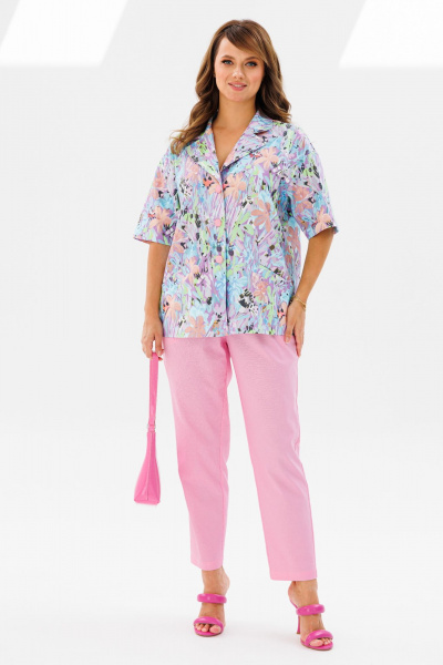 Летний женский костюм из льна: жакет и брюки с карманами Mubliz 194 розовый - фото 3