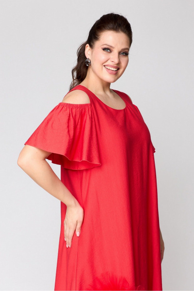 Платье на каждый день удлиненное с цветочной сеткой Koketka i K 1141-2 красный - фото 7