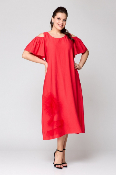 Платье на каждый день удлиненное с цветочной сеткой Koketka i K 1141-2 красный - фото 6