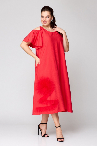 Платье на каждый день удлиненное с цветочной сеткой Koketka i K 1141-2 красный - фото 5