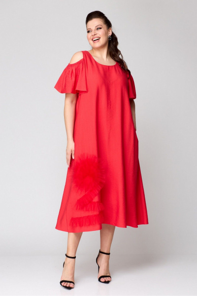 Платье на каждый день удлиненное с цветочной сеткой Koketka i K 1141-2 красный - фото 3