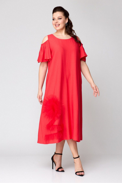 Платье на каждый день удлиненное с цветочной сеткой Koketka i K 1141-2 красный - фото 2