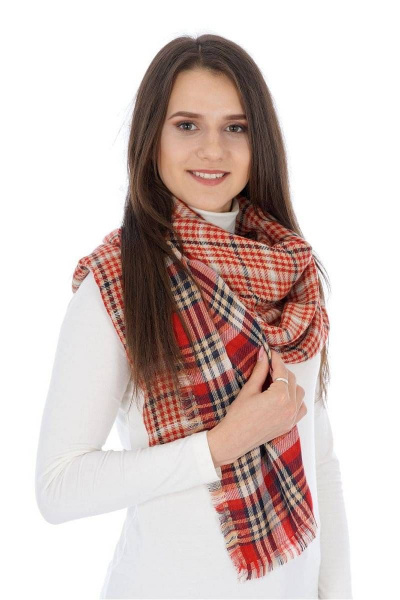 Шарф шотландка красный бежево-серый для зимы TrendCorner 6-6-23-358 1742 - фото 1