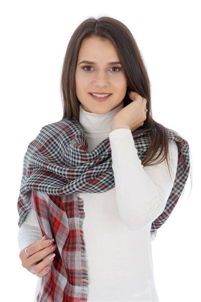 Шарф зимний шотландка красный серый 80x200 см для ежедневной носки TrendCorner 6-6-23-358 1744 - фото 1