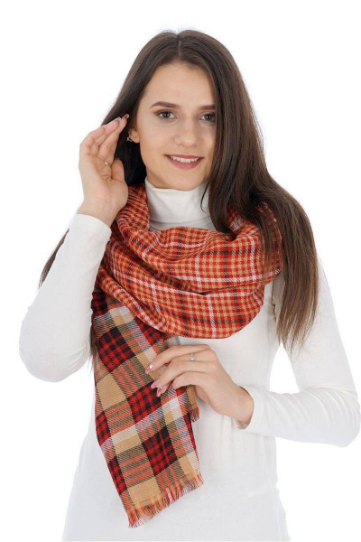 Шарф шотландка кэмел красный для зимних образов TrendCorner 6-6-23-358 1746 - фото 1