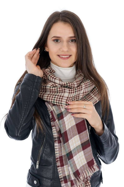 Донечно-серый бежево-красный шотландский шарф из текстиля для демисезона TrendCorner 6-6-23-358 1747 - фото 2