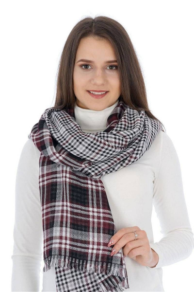 Шарф зимний шотландка черный бордо 80x200 см для стиля TrendCorner 6-6-23-358 775 - фото 1
