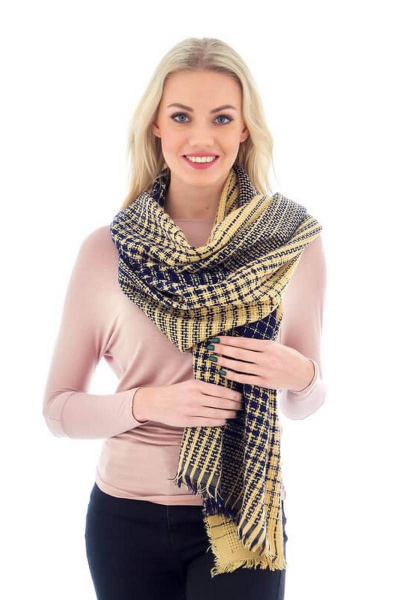 Зимний желто-синий шарф из текстиля, 75x190 см TrendCorner 9-16-19-175 1020 - фото 1