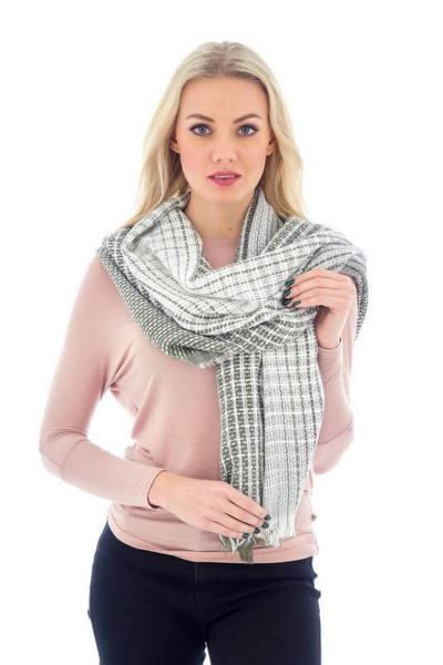 Шарф серый зимний из текстиля 75х190 см с плетением сетка TrendCorner 9-16-19-175 1025 - фото 1