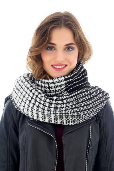 Шарф белый с черным зимний из текстиля 75х190 см для повседневной носки TrendCorner 9-16-19-175 1202 - фото 1