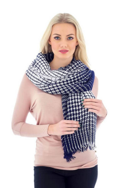 Шарф сине-белый зимний из текстиля 70х180 см для ежедневного стиля TrendCorner 9-16-19-175 1203 - фото 1