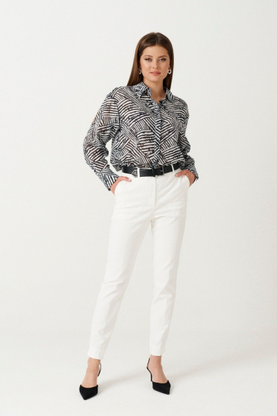 Блузка из хлопка свободного кроя с воротником-стойкой Ketty К-13240 черно-белый - фото 1