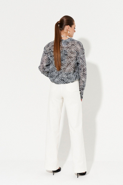 Блузка из хлопка свободного кроя с воротником-стойкой Ketty К-13240 черно-белый - фото 6