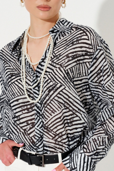 Блузка из хлопка свободного кроя с воротником-стойкой Ketty К-13240 черно-белый - фото 3