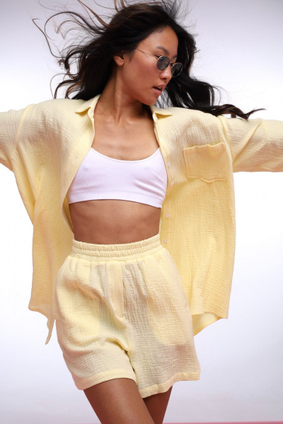 Желтая блуза из хлопка для ежедневных образов BURO 1301 - фото 3