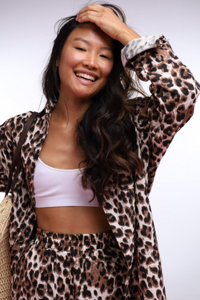 Бежевый и коричневый блуз из хлопкового текстиля BURO 1303 - фото 2