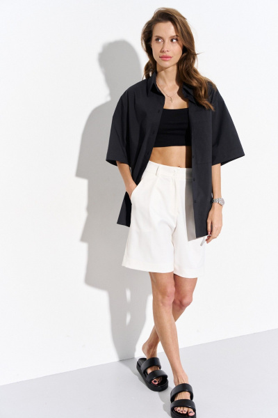 Черная хлопковая рубашка свободного кроя Luitui R5052 - фото 1