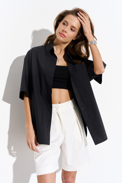 Черная хлопковая рубашка свободного кроя Luitui R5052 - фото 2