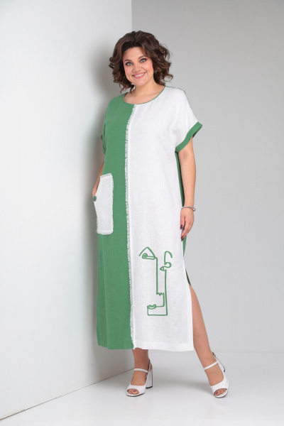 Максимальное летнее ленгое платье с карманами Rishelie 948 зеленый - фото 3