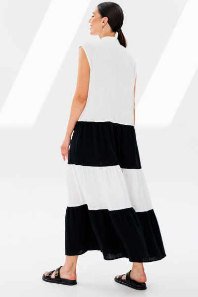 Классическое хлопковое платье с воланами и разрезами Ларс Стиль 939 черный,белый - фото 4