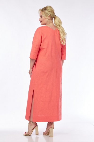 Длинное льняное платье с V-вырезом и разрезами AVA fashion М-065 коралловый - фото 8