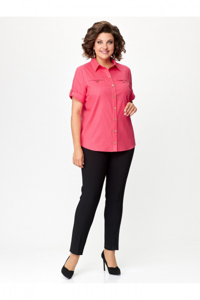 Рубашка блуза с имитацией карманов из текстиля Zlata 4428 малиновый - фото 1