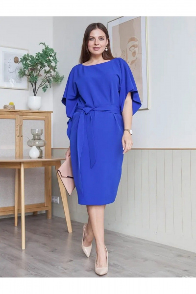 Платье из костюмной ткани с воланами и съемным поясом TAEMNA 21070 васильковый - фото 1