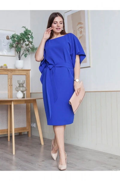 Платье из костюмной ткани с воланами и съемным поясом TAEMNA 21070 васильковый - фото 2