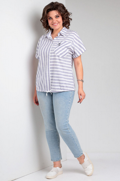Блузка из хлопка в полоску с шнуром и воротником-стойкой Таир-Гранд 62434 джинс - фото 10