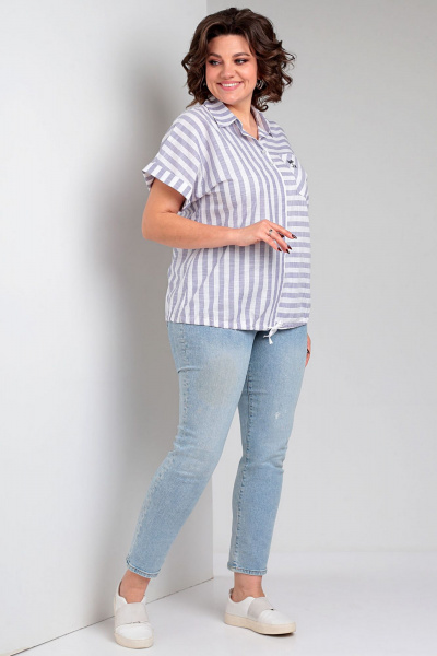 Блузка из хлопка в полоску с шнуром и воротником-стойкой Таир-Гранд 62434 джинс - фото 9