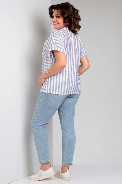 Блузка из хлопка в полоску с шнуром и воротником-стойкой Таир-Гранд 62434 джинс - фото 8