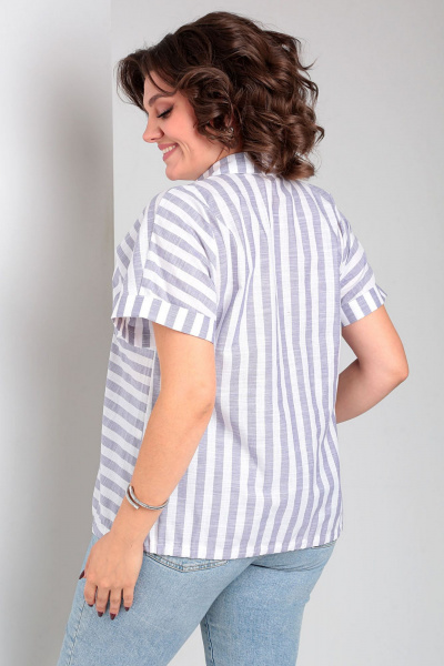 Блузка из хлопка в полоску с шнуром и воротником-стойкой Таир-Гранд 62434 джинс - фото 2