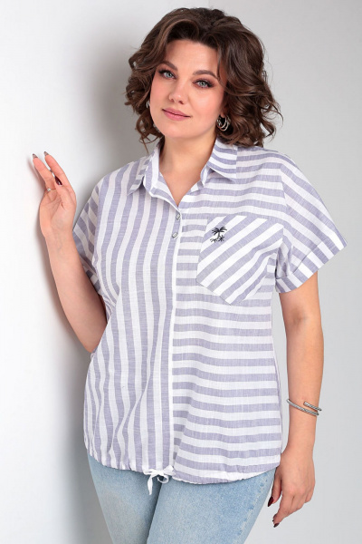 Блузка из хлопка в полоску с шнуром и воротником-стойкой Таир-Гранд 62434 джинс - фото 6