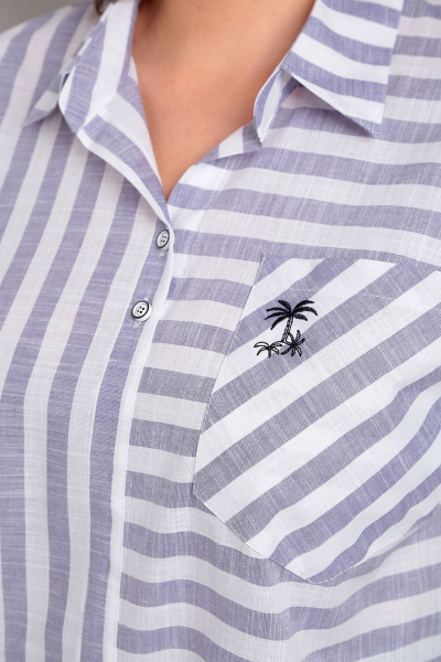 Блузка из хлопка в полоску с шнуром и воротником-стойкой Таир-Гранд 62434 джинс - фото 4