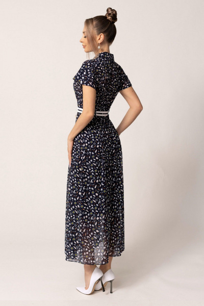 Платье с лацканами и съемными поясами из текстиля Golden Valley 44045-1 темно-синий - фото 2