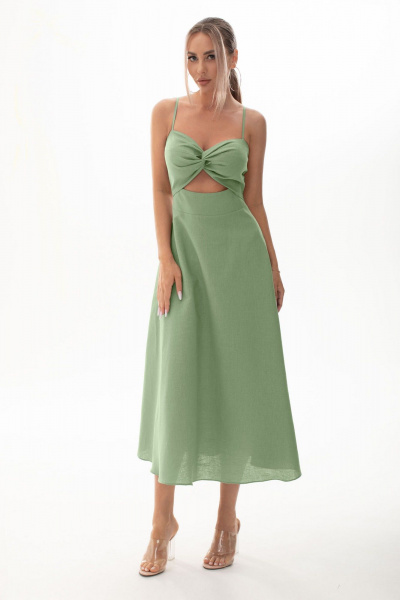 Летнее платье на бретелях с перекрученным лифом и расклешенной юбкой Golden Valley 4937-2 светло-зеленый - фото 2