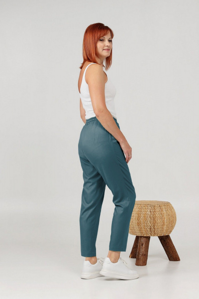 Летние брюки прямого свободного кроя из льна с карманами Соджи 580 бирюзовый - фото 2