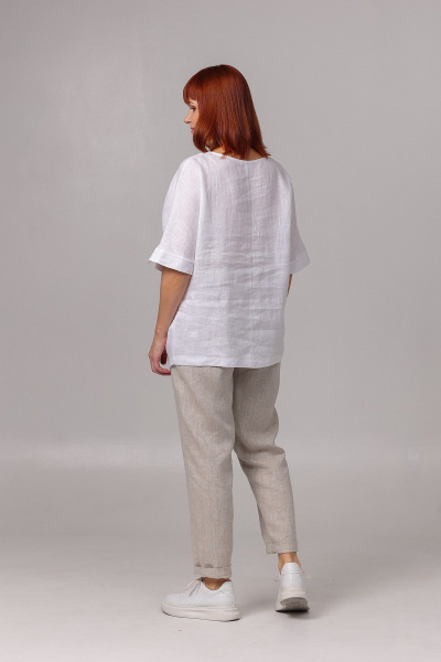 Летняя белая туника из льна с спущенными плечами для повседневного стиля Соджи 585 белый - фото 5