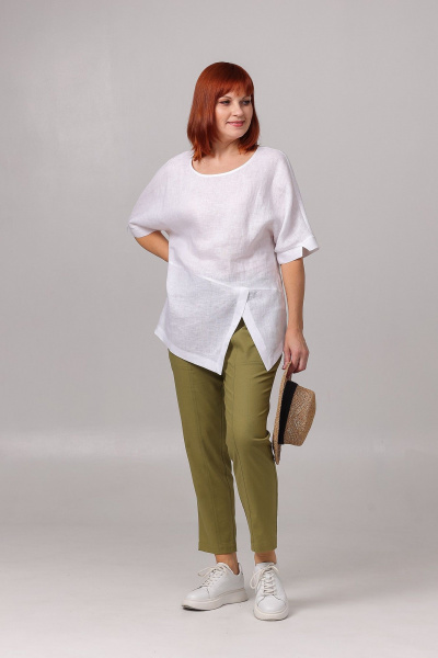 Летняя белая туника из льна с спущенными плечами для повседневного стиля Соджи 585 белый - фото 2