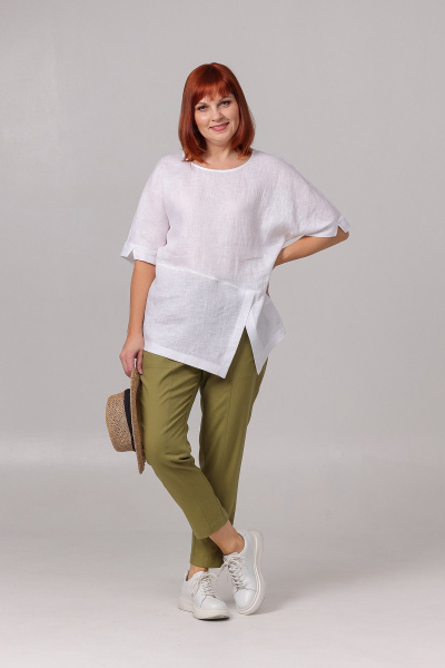 Летняя белая туника из льна с спущенными плечами для повседневного стиля Соджи 585 белый - фото 1