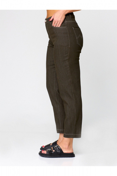 Брюки из джинса с завышенной талией для ежедневного стиля Zlata 4416 темно-оливковый - фото 8