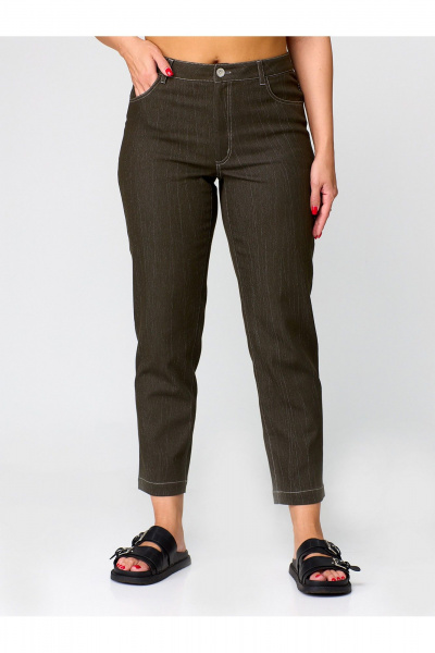 Брюки из джинса с завышенной талией для ежедневного стиля Zlata 4416 темно-оливковый - фото 7