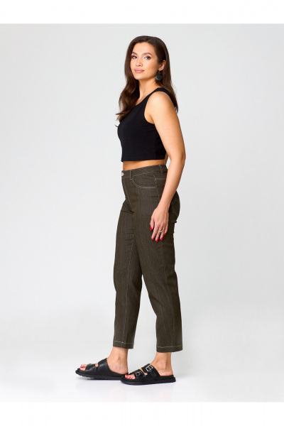 Брюки из джинса с завышенной талией для ежедневного стиля Zlata 4416 темно-оливковый - фото 2