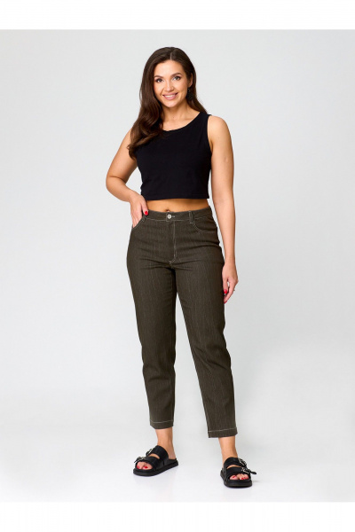 Брюки из джинса с завышенной талией для ежедневного стиля Zlata 4416 темно-оливковый - фото 1